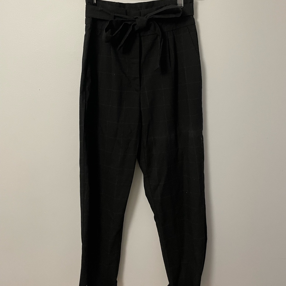 Black and Grey plaid dress pants with bow tie front